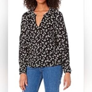 CAbi Black and White Floral Blouse
